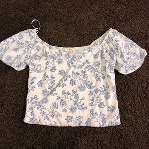Blue and white floral top